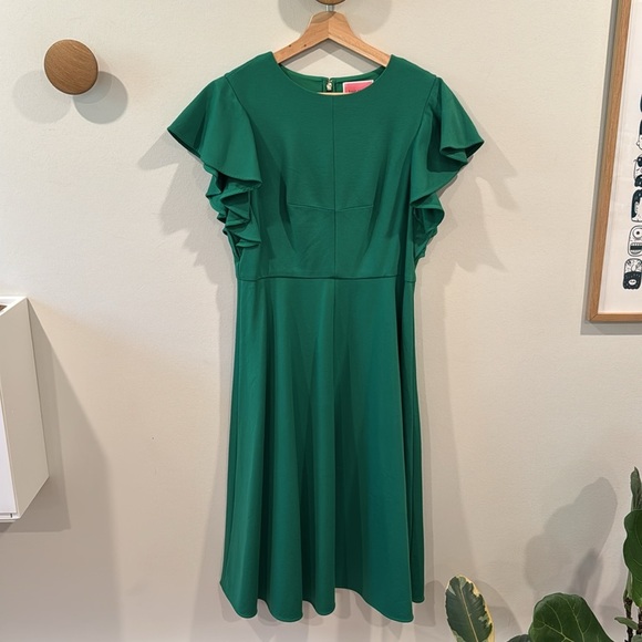 Kate Spade Ponte Flutter-sleeve Midi Dress Vibrant Green Ruffle Elegant Size 6 - Picture 3 of 6